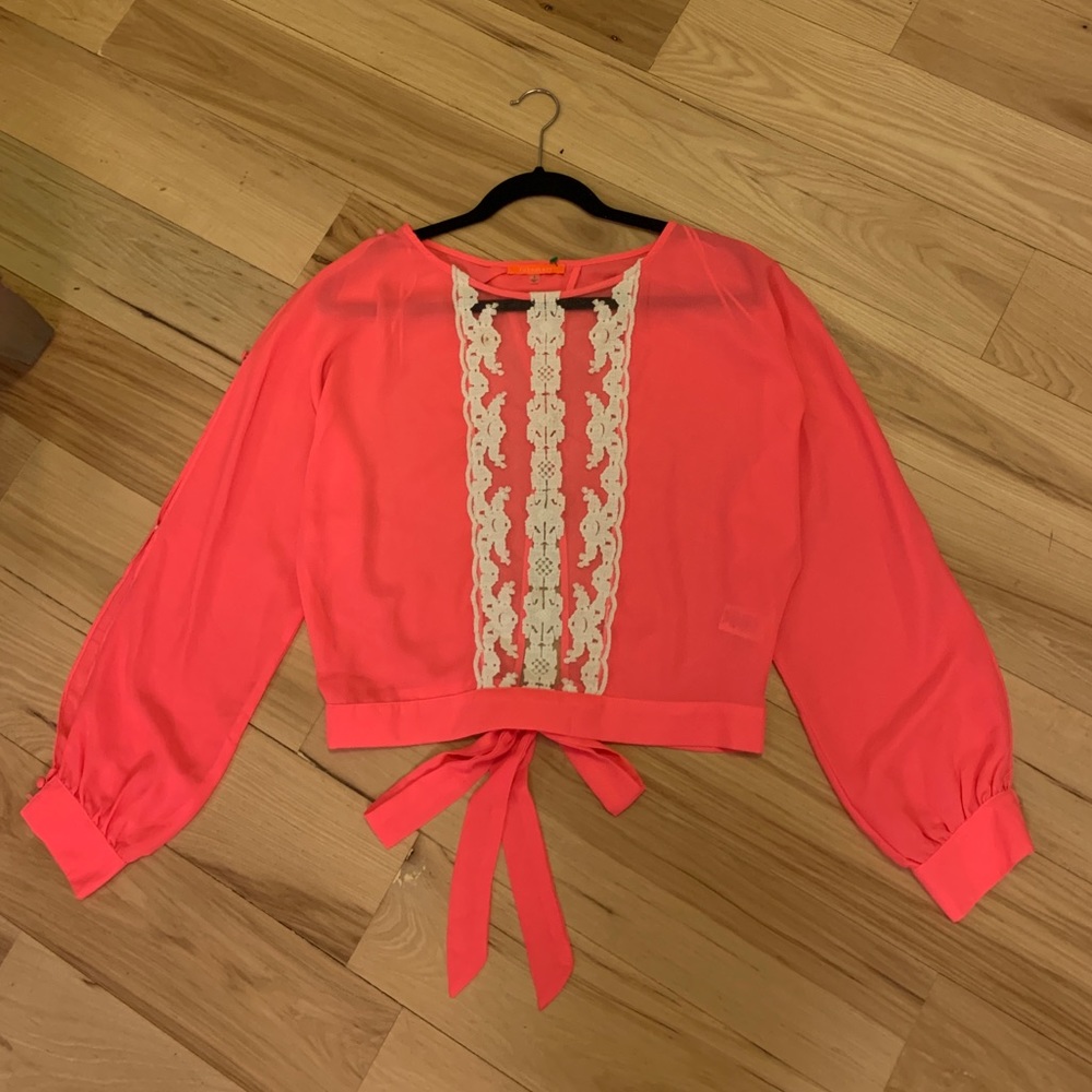 Neon Pink cropped blouse with shoulder cut out